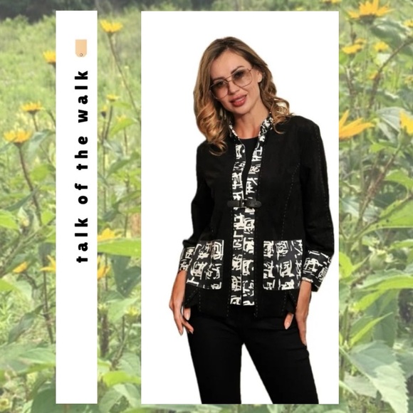 🏷️🆕🎉 totw • black & white soft suede abstract statement jacket - Picture 4 of 16